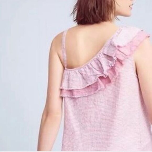 Anthropologie‎ Holding Horses Linen Purple One Shoulder Ruffle Top - XS - Picture 3 of 14